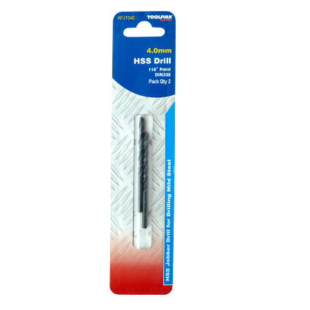 Jobber HSS Drill 4.0mm Roll Forged Toolpak Pack of 2